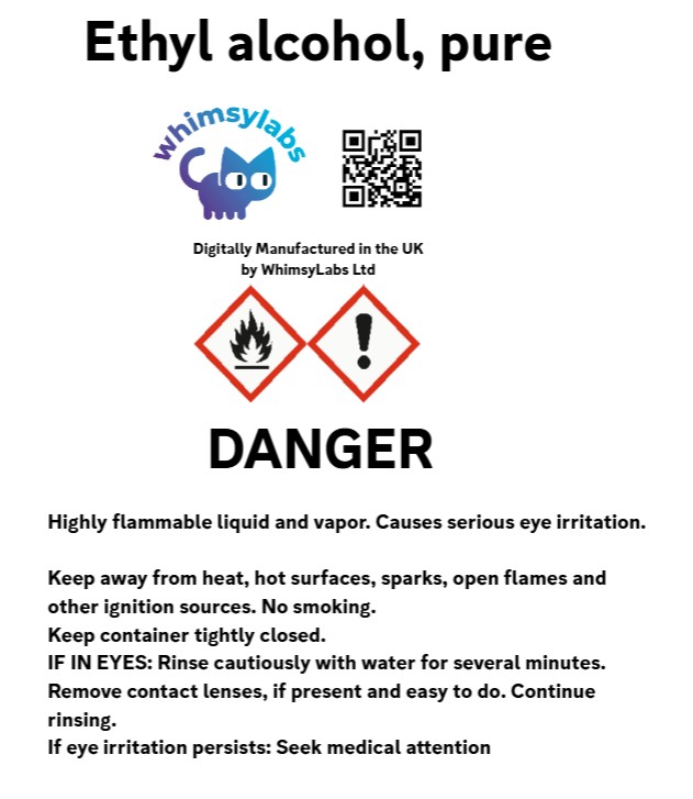 Whimsylabs virtual lab demonstrating chemical hazard handling with safety labels on chemical containers